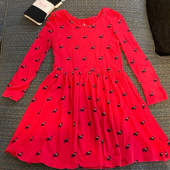 Scottie Dog Long Sleeve Dress & 2 pair of Tights 5/6